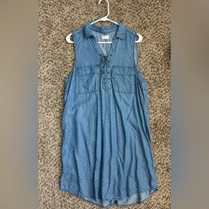 Polka Dot print sleeveless chambray dress